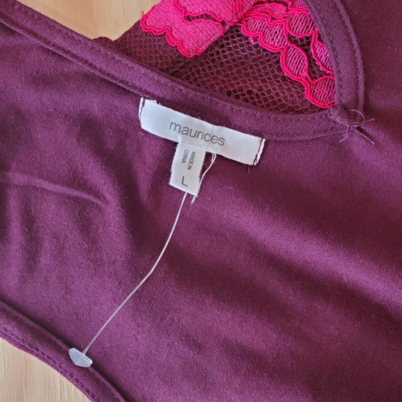 NWOT Maurices halter-neck sleeveless lace top, size L, reddish purple + pink - Picture 5 of 8